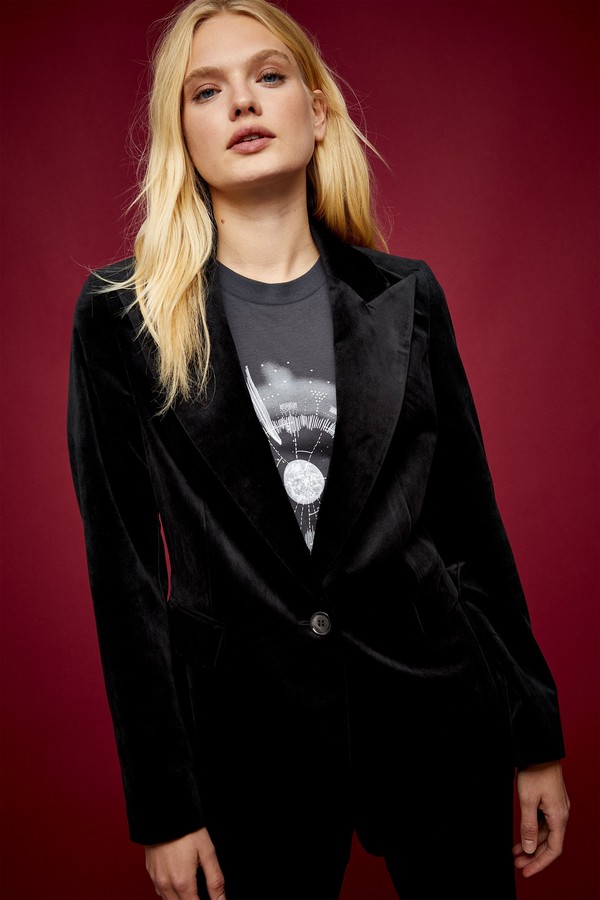 Topshop Womens Idol Black Velvet Suit Blazer With Peak Lapels - Black -  ShopStyle