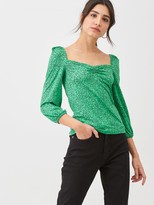 Thumbnail for your product : Whistles Sketched Floral Sweetheart Neck Top - Green