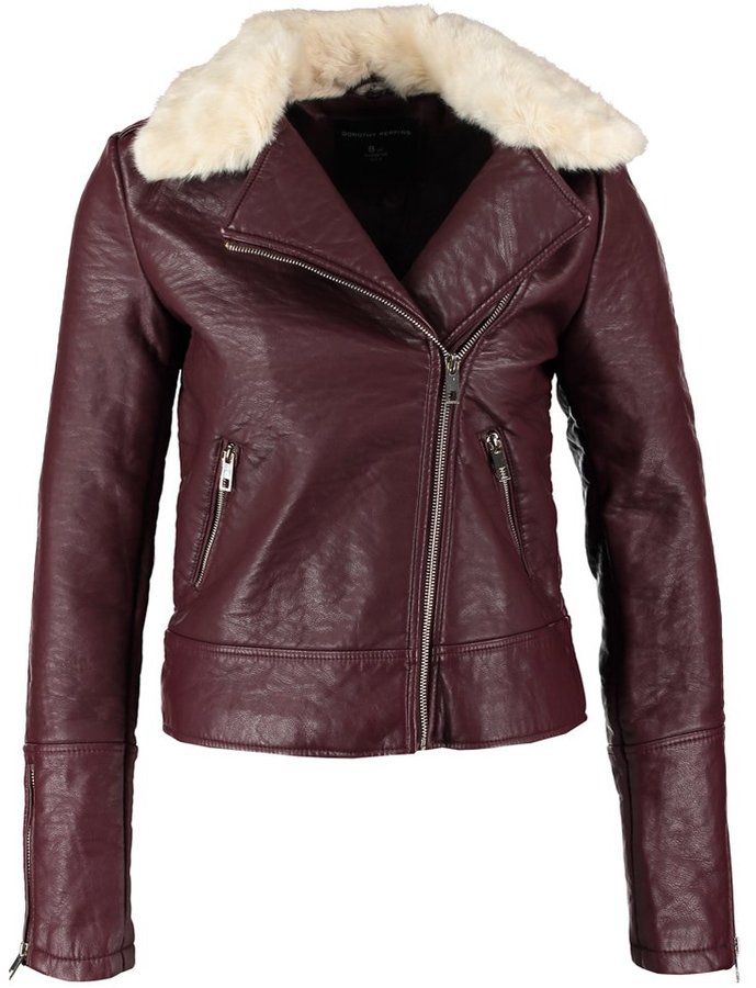 Dorothy Perkins Faux leather jacket burgundy ShopStyle