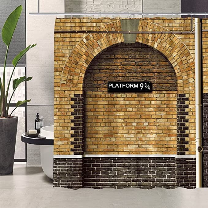 Vintage Brown Brick Wall Shower Curtain Platform 9 and 3/4 of King's Cross Station Secret Passage to Magic School Bathroom Decorative Sets Polyester 70 x 70 Inches with Hooks, Black Brown