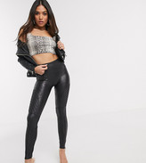 black leather look leggings petite