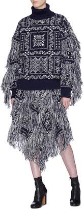 Sacai x Reyn Spooner fringed floral intarsia knit skirt