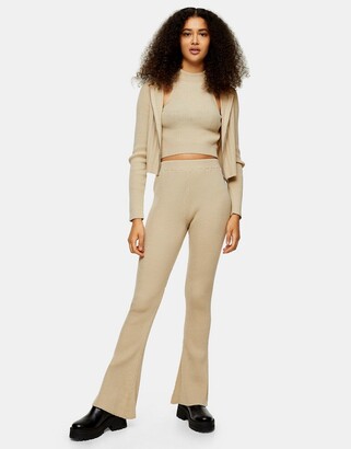Topshop knitted flared trousers in beige