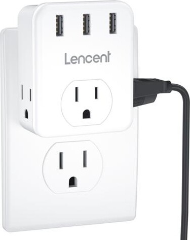 Multi Plug Outlet Extender, LENCENT 3 Outlets Splitter with 3 USB Ports, Wall Charger, 3 Prong Plug, Power Charging Box Expander for Home, Office,...
