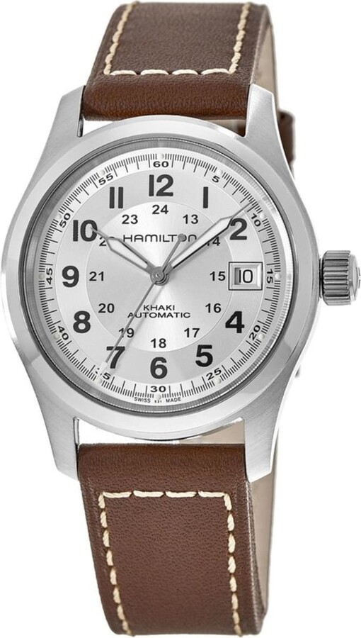 Hamilton Khaki Field Auto 38MM Silver Dial Leather Strap Men's Watch H70455553