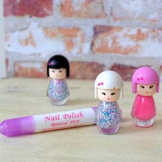 Little Ella James Three Cartoon Doll Nail Polishes And Remover Pen Set