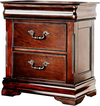 Canora Grey Kyrel Traditional Cherry Wood Nightstand – Solid Wood Bedside Table with 2 Hidden Drawers Felt Lining & Pewter Pulls (English Classic Design)