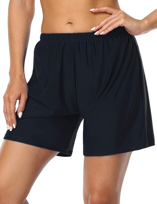 Hilor Women's Wide Band Boy Leg Bikini Bottom Swimsuit Trunk Skot Tankinis 18 Solid Black