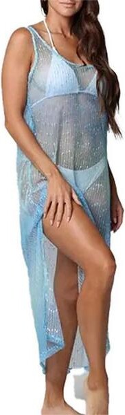 J Valdi Women's Fiji Long Sleeve Dress Swim Cover Up Medium Blue