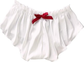 Kolila Bra&Underwear kolila Women's Satin Lace Trim Knicker Shorts Flirty Lace Cheeky Panty for Women Silk Satin Sexy Flowers Pajamas Underwear (White S)