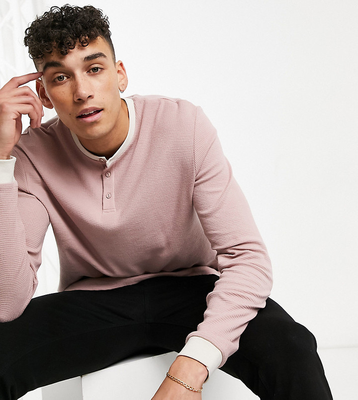 ASOS DESIGN Tall long sleeve grandad t-shirt in washed pink -
