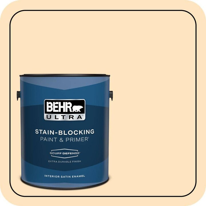 BEHR ULTRA 1 gal. #320C-2 Cream Yellow Extra Durable Satin Enamel Interior Paint & Primer