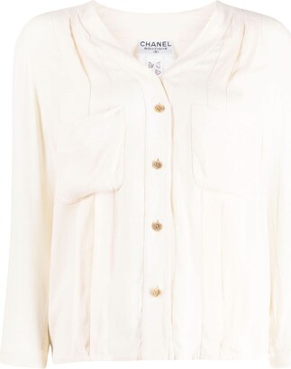 Chanel 08P White Cotton Seamed Button Down Shirt - 8 – I MISS