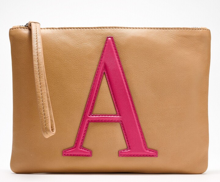 American Leather Co. Dover Leather Monogram Wristlet Pouch