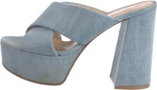 Gianvito Rossi Denim Slides Blue Platform Crossover Straps