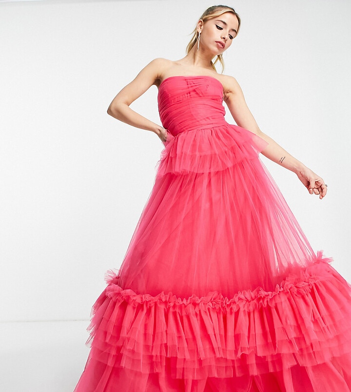 Lace & Beads exclusive bandeau tiered tulle maxi dress in pink - ShopStyle