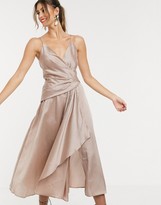 Thumbnail for your product : ASOS DESIGN DESIGN textured wrap cami midi dress with drape asymmetric detail