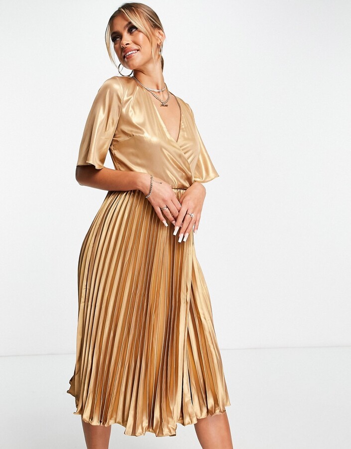 new look gold pleated dress