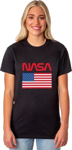 Intimo IntimoNASAWomen'sRetroNASALetterAmericanFlagLogoCrewneckT-Shirt(Large)White