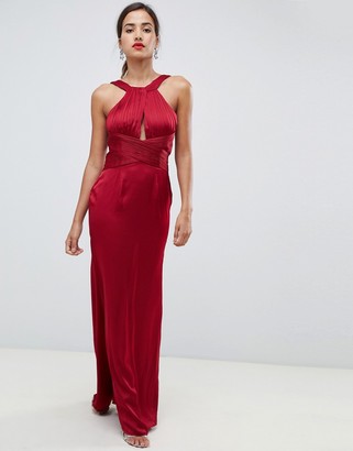 Little Mistress satin maxi dress with keyhole and gathered detail -  ShopStyle