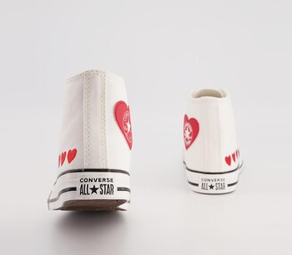 Converse Hi Youth Trainers Vintage White University Red Black Heart