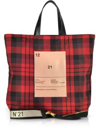 N°21 Red & Black Tartan Print Nylon and Leather Big Foldable Shopper