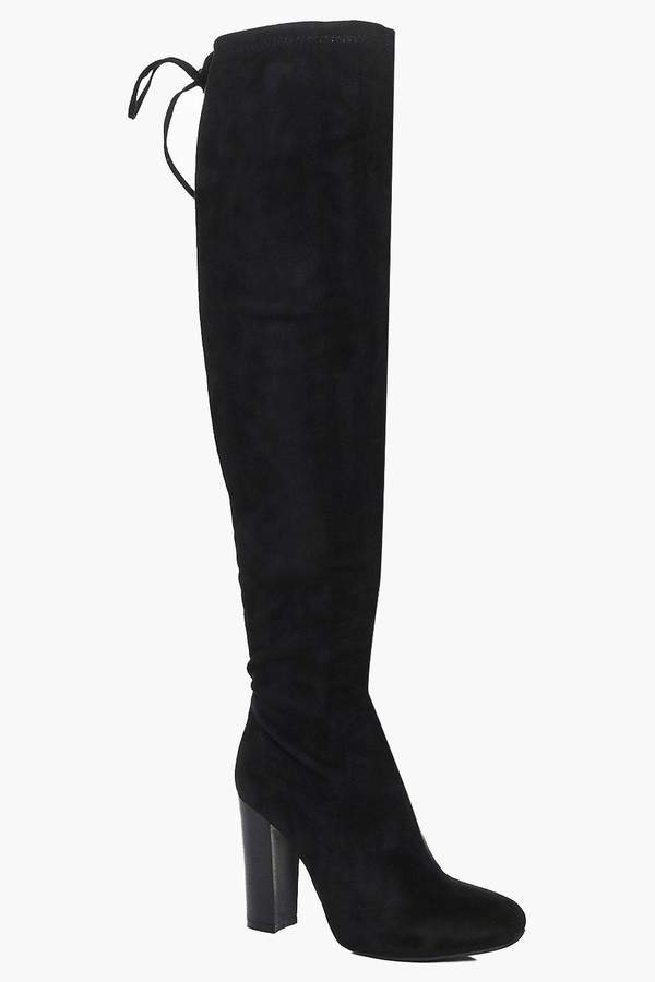 boohoo Stretch Over Knee Boot With Lace Details - ShopStyle
