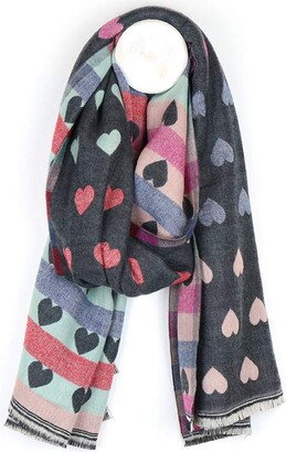 The Olive House Scarves The Olive House® Womens Hearts Design Reversible Scarf Grey Multicoloured