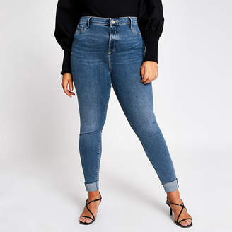 River Island Plus blue turn-up Molly mid rise jeggings
