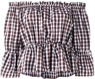 Dondup off shoulder checked top - women - Cotton - 42