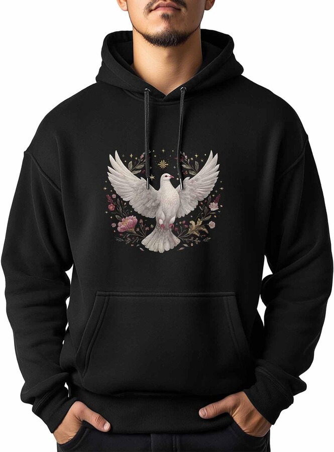 FANKIGETEBA Black Hooded Sweatshirt White Pigeons Hoodie Men's Sweatshirts Retro Flower