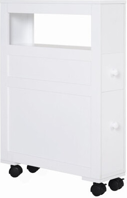 6.25" X 20.5" X 28.25" Wood Rolling Narrow Bathroom Side Storage Cabinet - White