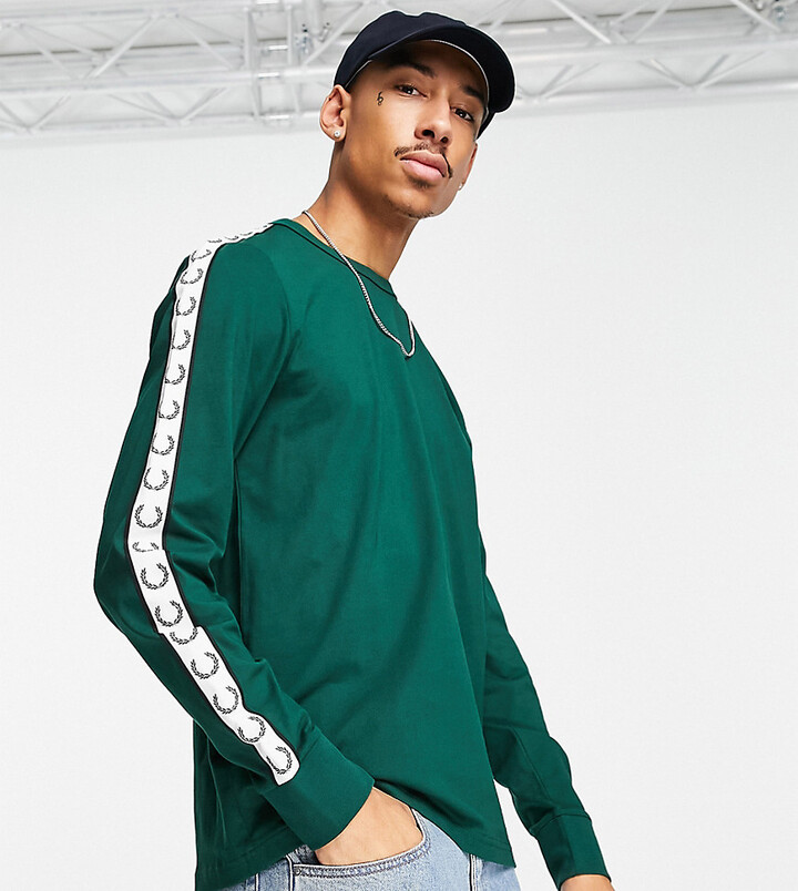 Fred Perry Exclusive taped long sleeve top in green - ShopStyle