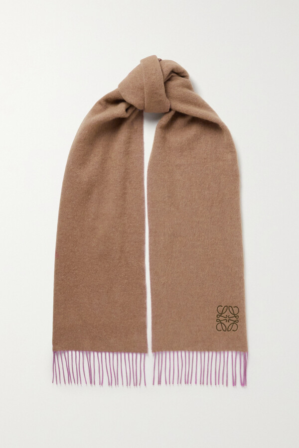 Loewe Fringed Logo-embroidered Two-tone Wool And Cashmere-blend Scarf -  Brown - ShopStyle Scarves & Wraps
