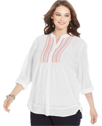 Style&Co. Plus Size Tab-Sleeve Beaded Shirt