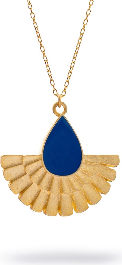Ebru Jewelry Gold / Blue Mystic Ra Blue Enamel Gold Necklace - Blue