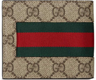 Gucci Web GG Supreme Bi-Fold Wallet with Bee, Beige