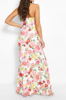 Thumbnail for your product : boohoo Floral Print Shaped Bandeau Thigh Split Maxi Dress
