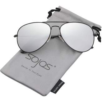 SOJOS Aviator Polarized Sunglasses Mirrored UV400 Lens SJ1054 with Black Frame/Silver Mirrored Polarized Lens