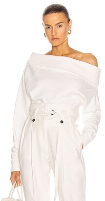 Marissa Webb So Relaxed Off The Shoulder Plush Sweatshirt in White