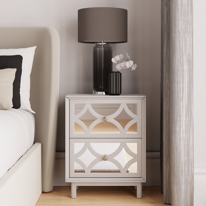 Dunelm Delphi 2 Drawer Bedside Table, Mirrored Grey ShopStyle Bedroom