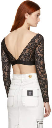 Versace Underwear Black Lace Logo Long Sleeve Bra