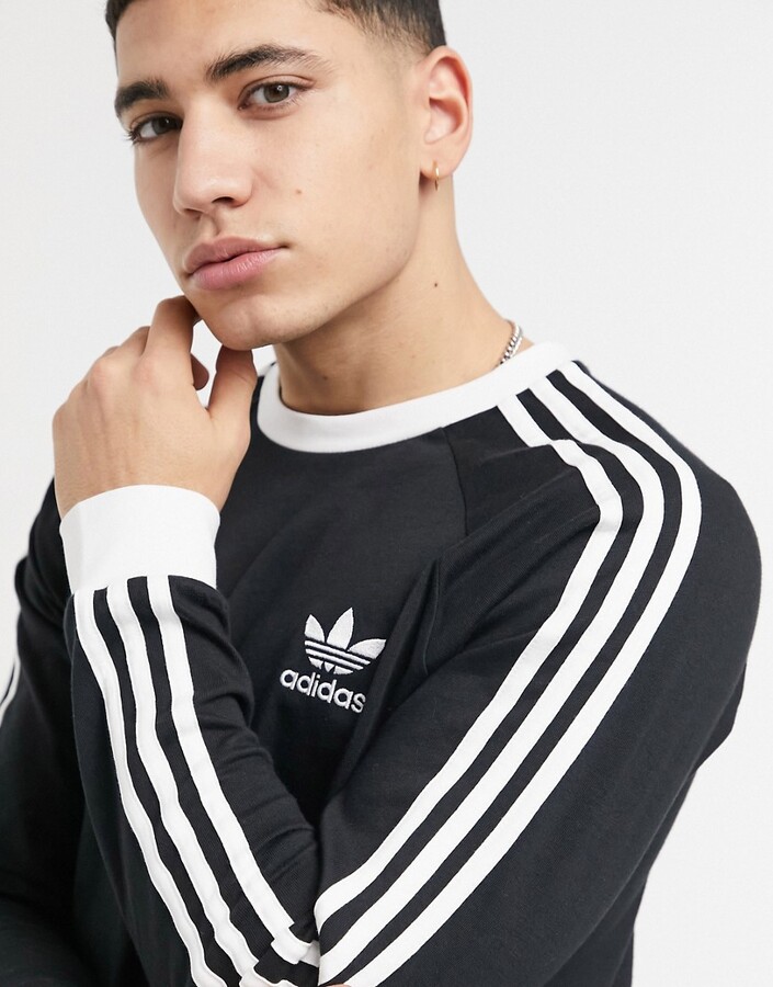 adidas adicolor three stripe long sleeve t-shirt in black - ShopStyle