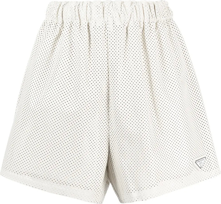 Prada High-Waisted Logo-Plaque Shorts