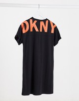 Thumbnail for your product : DKNY oversized logo detail t shirt dress in black