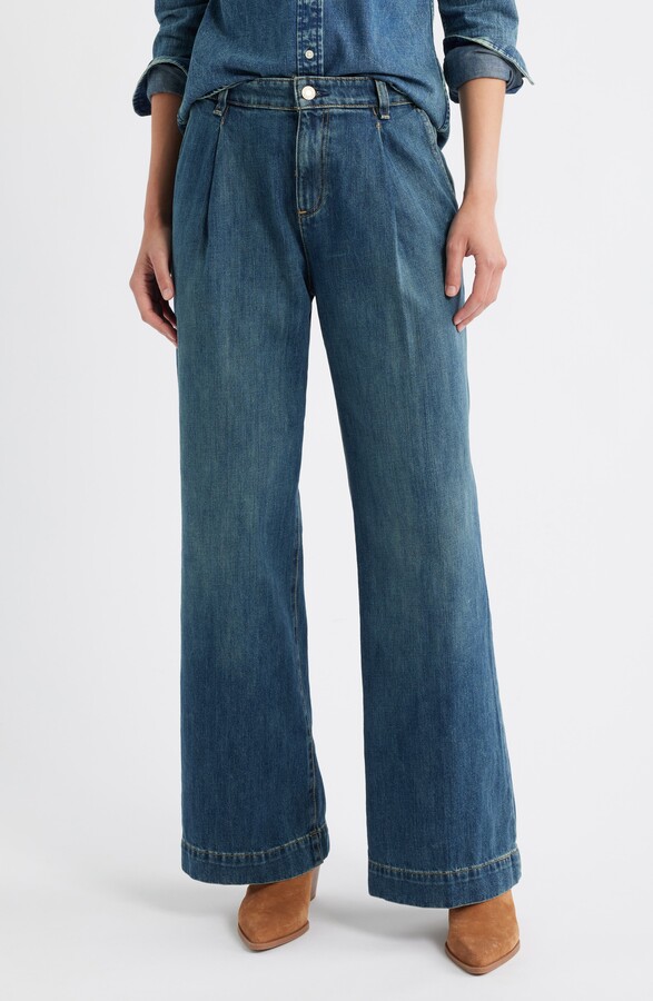 Pleated High Waist Wide Leg Jeans
