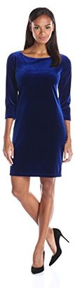 Tiana B Women's Solid Velvet Short Dress 3/4 Sleeves