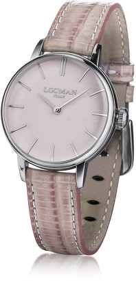 Locman 1960 Silver Stainless Steel Women's Watch w/Pink Croco Embossed Leather Strap