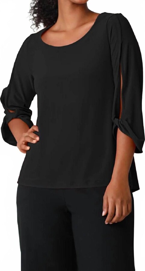 Sympli Wide Sleeve Twist Top In Black