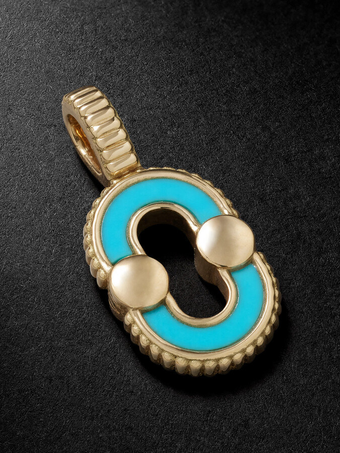 Viltier Magnetic 18-Karat Gold, Turquoise and Mother-of-Pearl Pendant